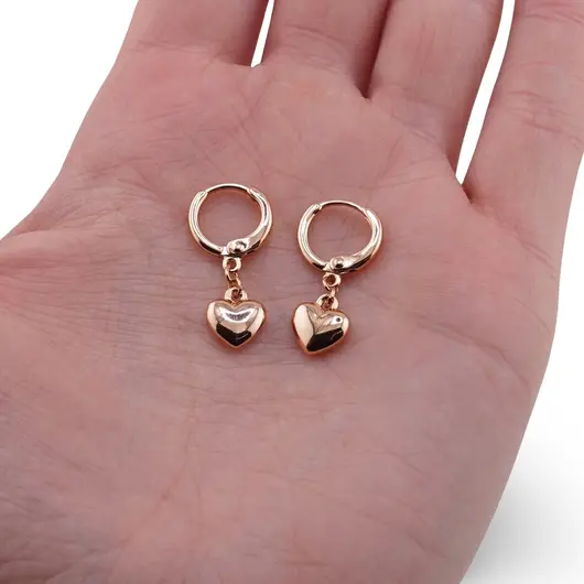 Cercei Cupru placat cu Aur rose 14k, cu inimioare mici, imagine 3