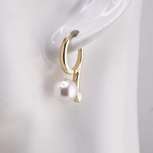 Cercei Cupru placat cu Aur rose 14k, model elegance cu Perla, imagine 2