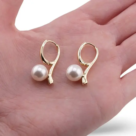 Cercei Cupru placat cu Aur rose 14k, model elegance cu Perla, imagine 3