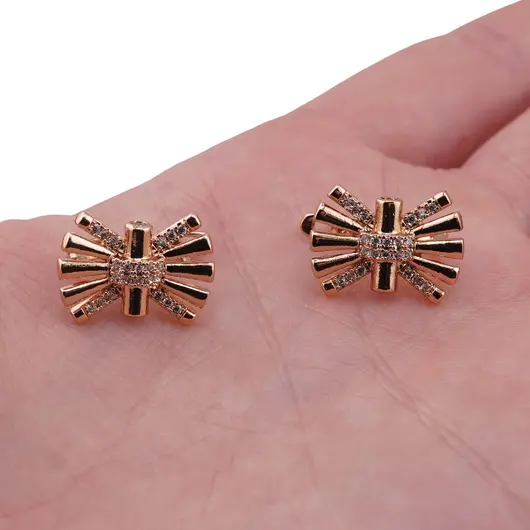 Cercei Cupru placat cu Aur rose 14k, model fundita cu zirconii, imagine 3