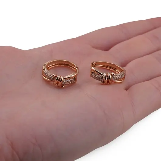 Cercei Cupru placat cu Aur rose 14k, model sarma ghimpata, imagine 3