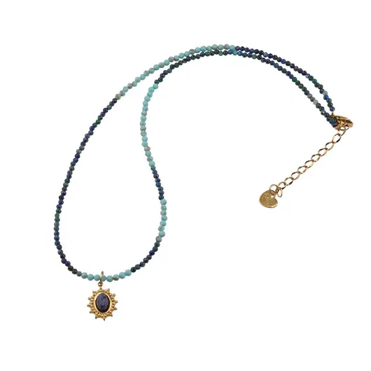 Colier Azurit sfere fatetate 2mm, Turcoaz sfere fatetate 2mm si pandantiv Sodalit