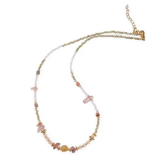 Colier Cristal de stanca fatetat 2mm, Agat Verde fatetat 2mm, mix cristale si elemente aurii