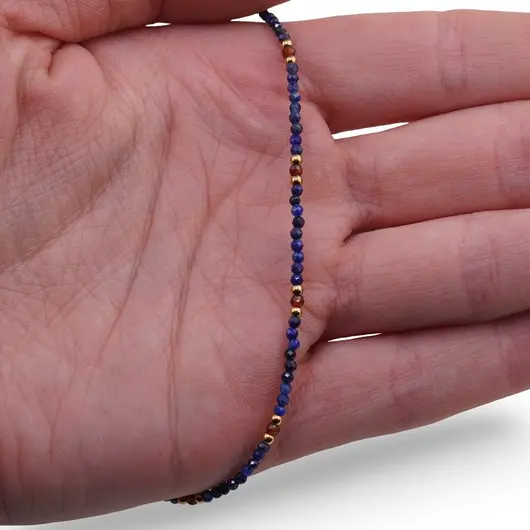Colier Lapis Lazuli sfere fatetate 2mm, Granat sfere fatetate 2mm si elemente aurii, imagine 3