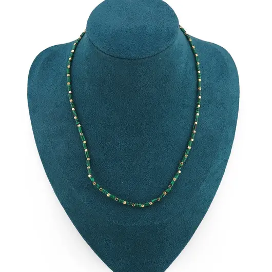 Colier Malachit tuburi 4mm si elemente aurii, imagine 2
