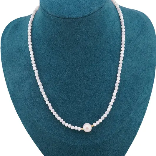 Colier Sidef alb sfere 3mm, elemente aurii si Perla 9mm, imagine 2