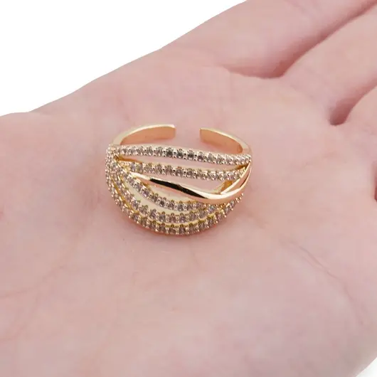 Inel Cupru placat cu Aur galben 14k, model impletit cu zirconii, imagine 3