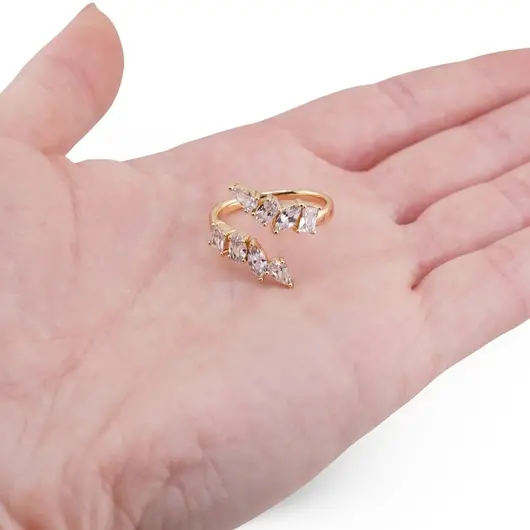 Inel reglabil Cupru placat cu Aur galben 14k, cu zirconii lacrima, imagine 3