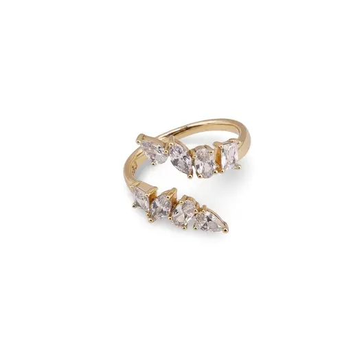 Inel reglabil Cupru placat cu Aur galben 14k, cu zirconii lacrima