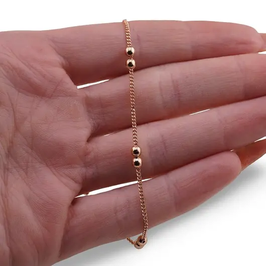 Lant Cupru placat cu Aur rose 14k, model satelit cu doi bumbi, imagine 3