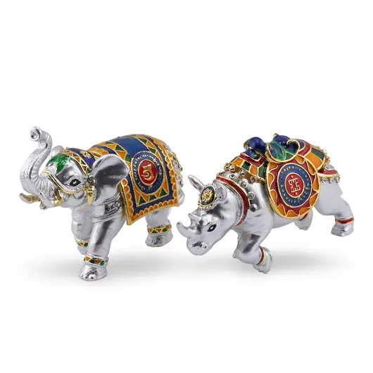 Statueta Premium Feng Shui din metal Elefant si Rinocer, 2026, imagine 2