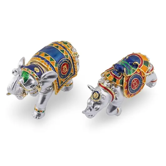 Statueta Premium Feng Shui din metal Elefant si Rinocer, 2026, imagine 3