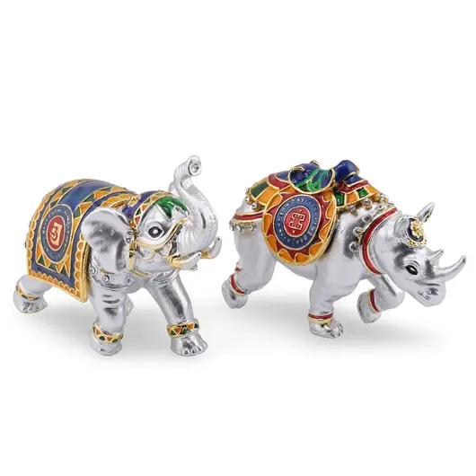 Statueta Premium Feng Shui din metal Elefant si Rinocer, 2026