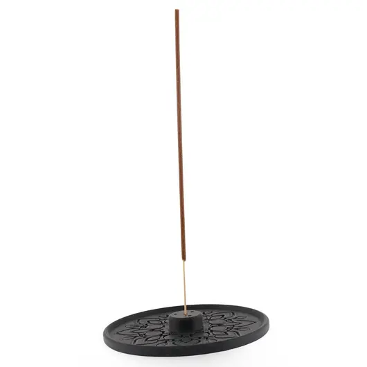 Suport aromaterapie pentru ardere betisoare parfumate gravat cu model mandala - negru, imagine 2