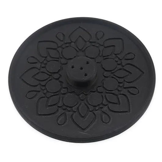 Suport aromaterapie pentru ardere betisoare parfumate gravat cu model mandala - negru