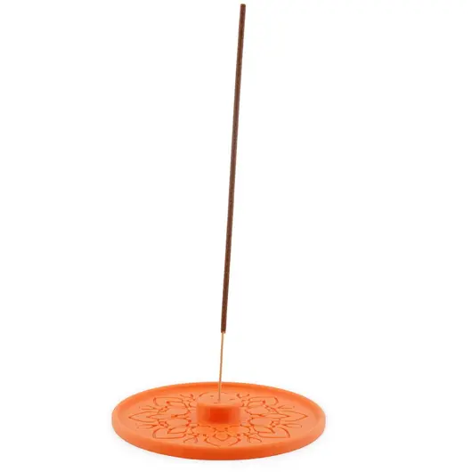 Suport aromaterapie pentru ardere betisoare parfumate gravat cu model mandala - portocaliu, imagine 2