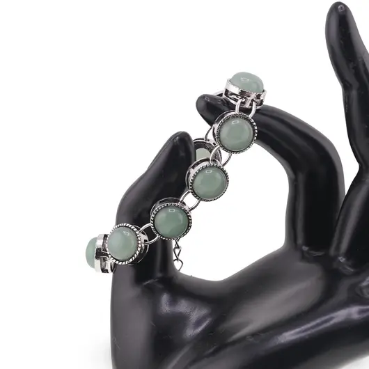 Bratara Aventurin cu montura metal, model rotund impletit, imagine 2