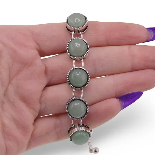 Bratara Aventurin cu montura metal, model rotund impletit, imagine 3