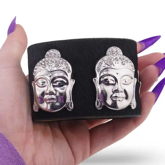 Bratara din piele neagra cu Buddha, imagine 3