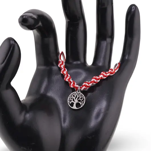 Bratara reglabila, snur alb si rosu cu charm copacul vietii, imagine 2
