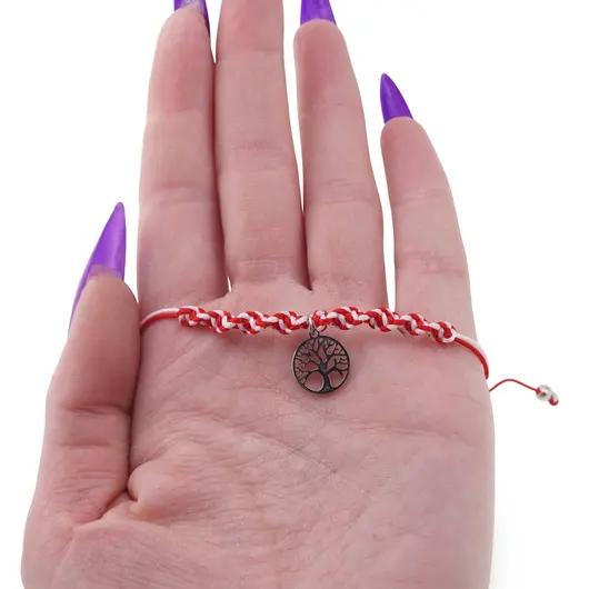 Bratara reglabila, snur alb si rosu cu charm copacul vietii, imagine 3