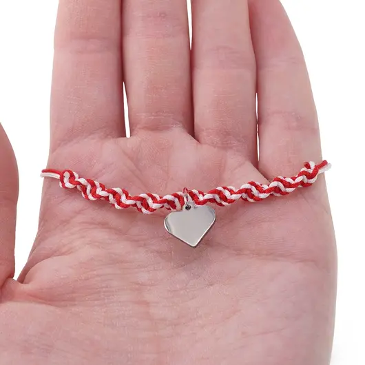 Bratara reglabila, snur alb si rosu cu charm inima, imagine 3