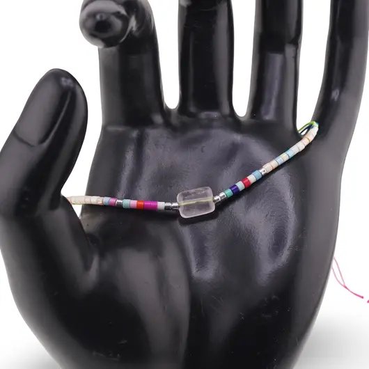 Bratara snur reglabil, Cuart roz dreptunghiular si elemente colorate, snur multicolor, imagine 2