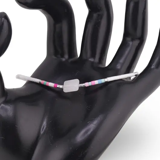 Bratara snur reglabil, Cuart transparent dreptunghiular si elemente colorate, imagine 2