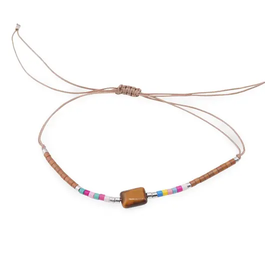 Bratara snur reglabil, Ochi de tigru dreptunghiular si elemente colorate