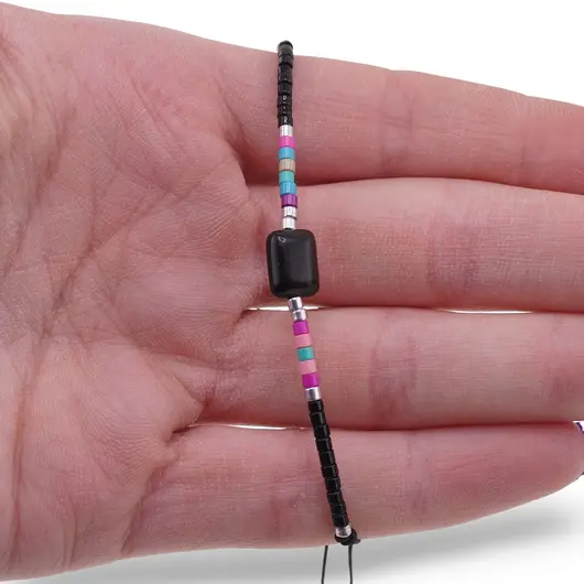 Bratara snur reglabil, Onix dreptunghiular si elemente colorate, imagine 3