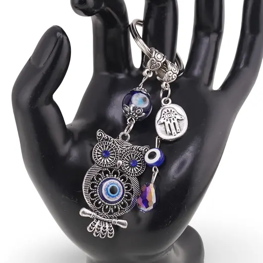 Breloc Feng Shui cu Bufnita, Hamsa si ochi protectori, imagine 2