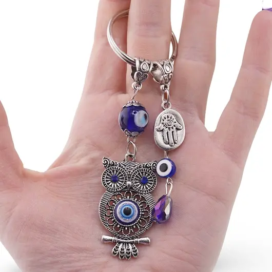 Breloc Feng Shui cu Bufnita, Hamsa si ochi protectori, imagine 3