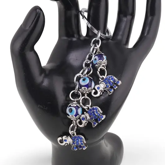 Breloc Feng Shui cu trei elefanti si ochi protectori, imagine 2