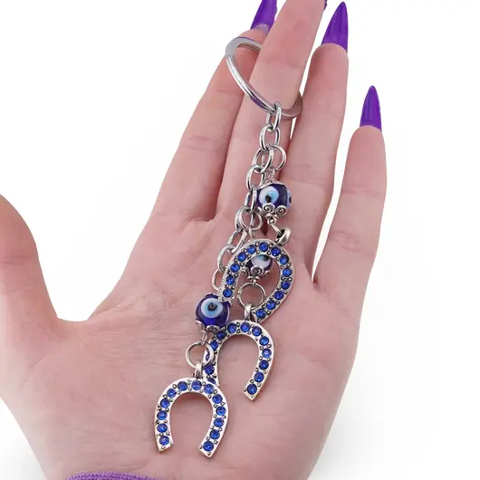 Breloc Feng Shui cu trei potcoave si ochi protectori, imagine 3