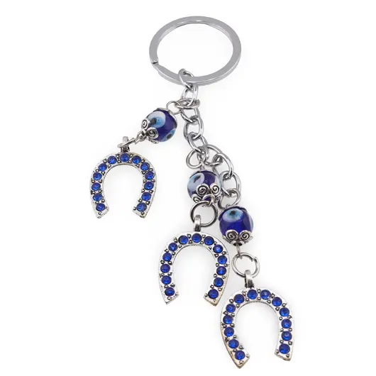 Breloc Feng Shui cu trei potcoave si ochi protectori