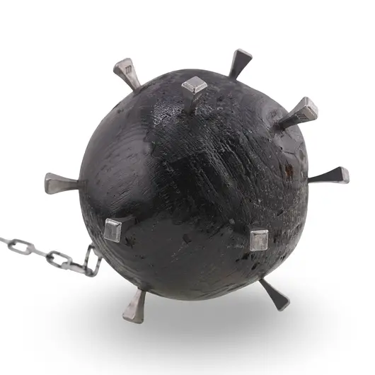 Buzdugan medieval vintage din lemn, model cu lant, imagine 2