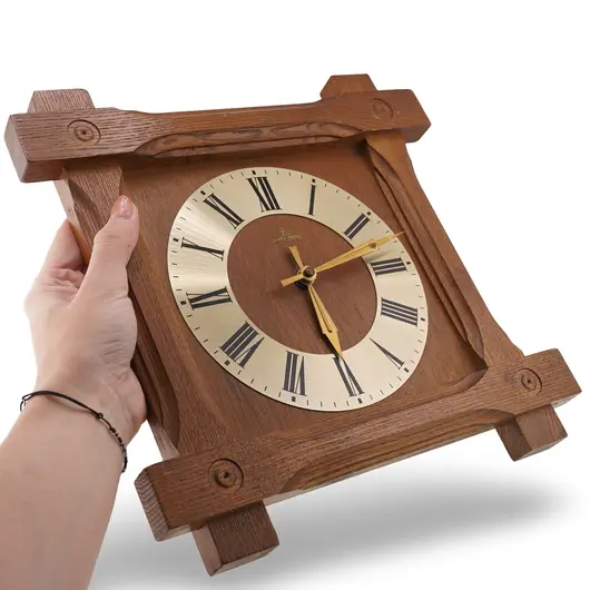 Ceas vintage din lemn, model patrat cu cifre romane - 28cm, imagine 3