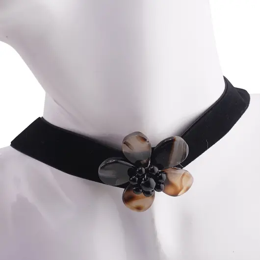 Choker model floare cu Agat maro, 30cm, imagine 2