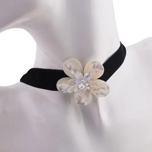 Choker model floare sidef alb si sticla, 30cm, imagine 2
