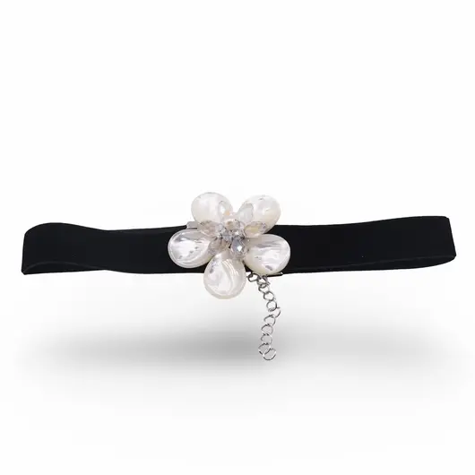 Choker model floare sidef alb si sticla, 30cm