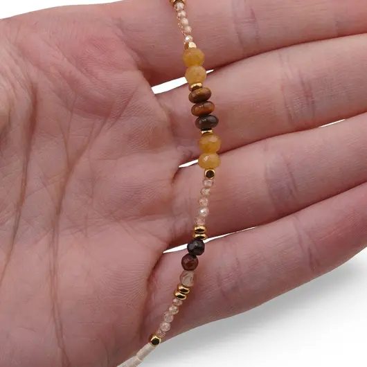 Colier Agat fatetat 2-4mm, Ochi de tigru rondele 5mm, Calcit discuri 4mm si elemente aurii, imagine 3