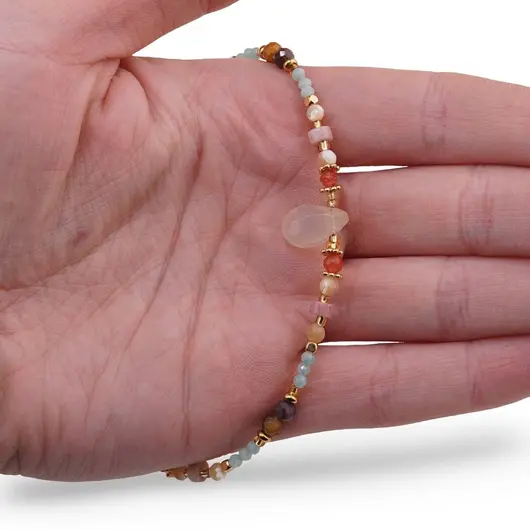 Colier Amazonit fatetat 2mm, Rodonit disc 4mm, Mookait fatetat 4mm, Sidef crem fatetat 4mm si elemente aurii, imagine 3