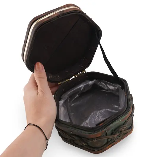 Cutie vintage din lemn si ratan, model impletit - 14cm, imagine 3