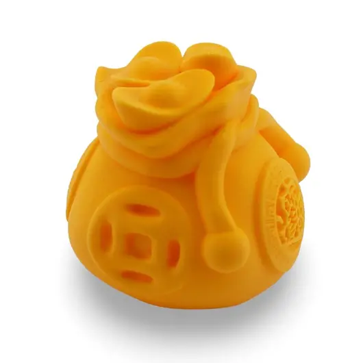 Decoratiune statueta Bolul Prosperitatii cu pepite si simbolul chinezesc pentru bogatie - galben, imagine 2