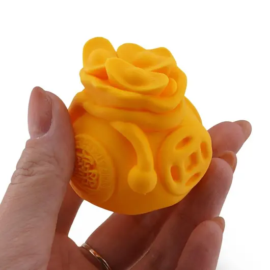 Decoratiune statueta Bolul Prosperitatii cu pepite si simbolul chinezesc pentru bogatie - galben, imagine 3