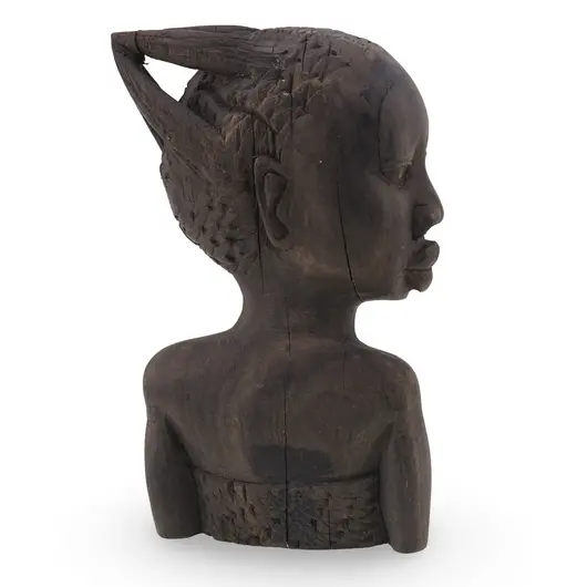 Figurina vintage din lemn bust femeie tribala, 12cm, imagine 2