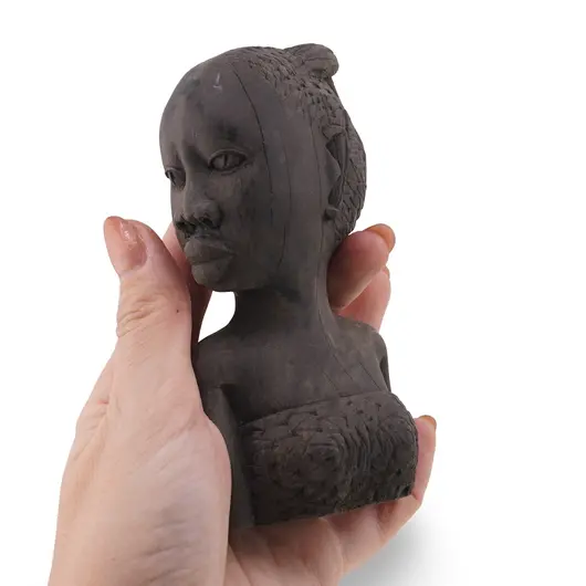 Figurina vintage din lemn bust femeie tribala, 12cm, imagine 3