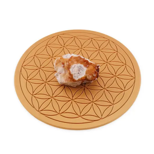 Grila pentru cristale Floarea Vietii gravata, 20cm - galben inchis, imagine 2