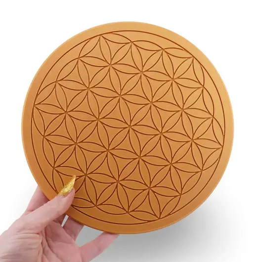 Grila pentru cristale Floarea Vietii gravata, 20cm - galben inchis, imagine 3