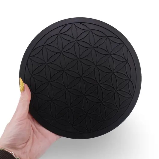 Grila pentru cristale Floarea Vietii gravata, 20cm - negru, imagine 3